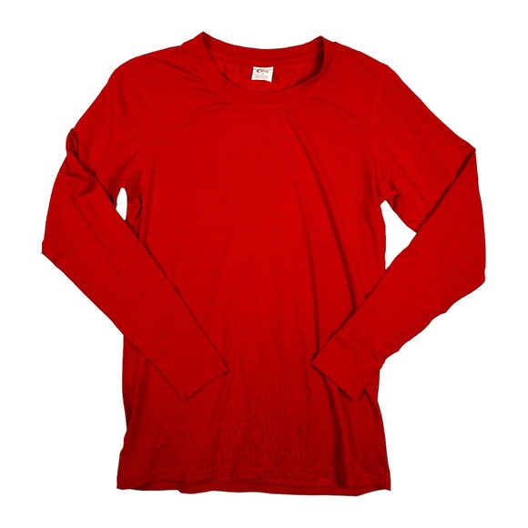 ZYIA Active Size M Laser Cut Pullover TShirt Top Red Long Sleeve Stretch Workout - Picture 1 of 8